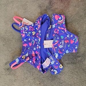 Janie and Jack Girls Size Small Blue and Pink Bikini with swim skirt